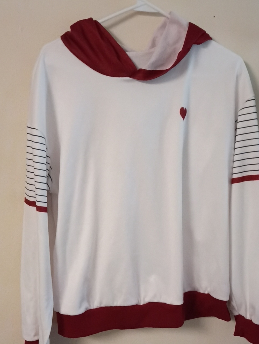 White and Red Hooded Pullover Size Large Worn Once